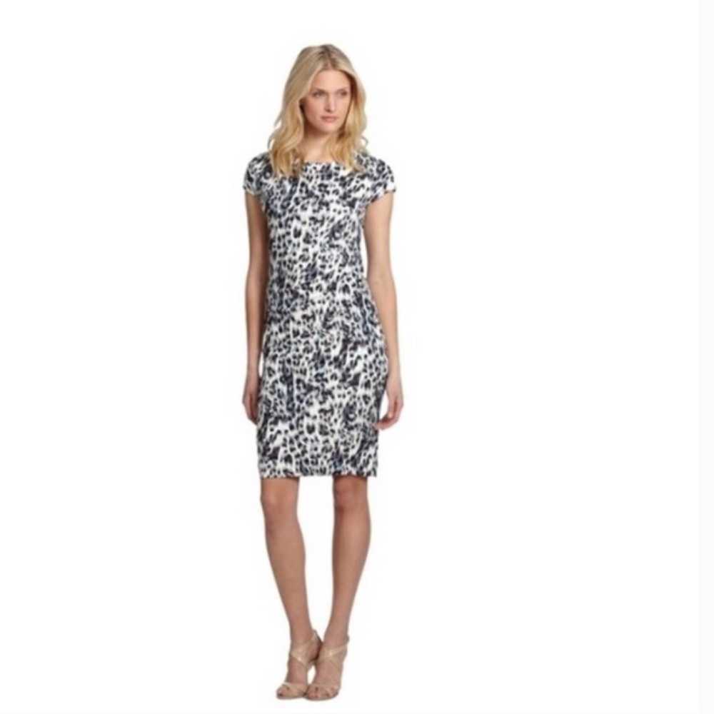 Hugo Boss ruched animal print Jersey dress.